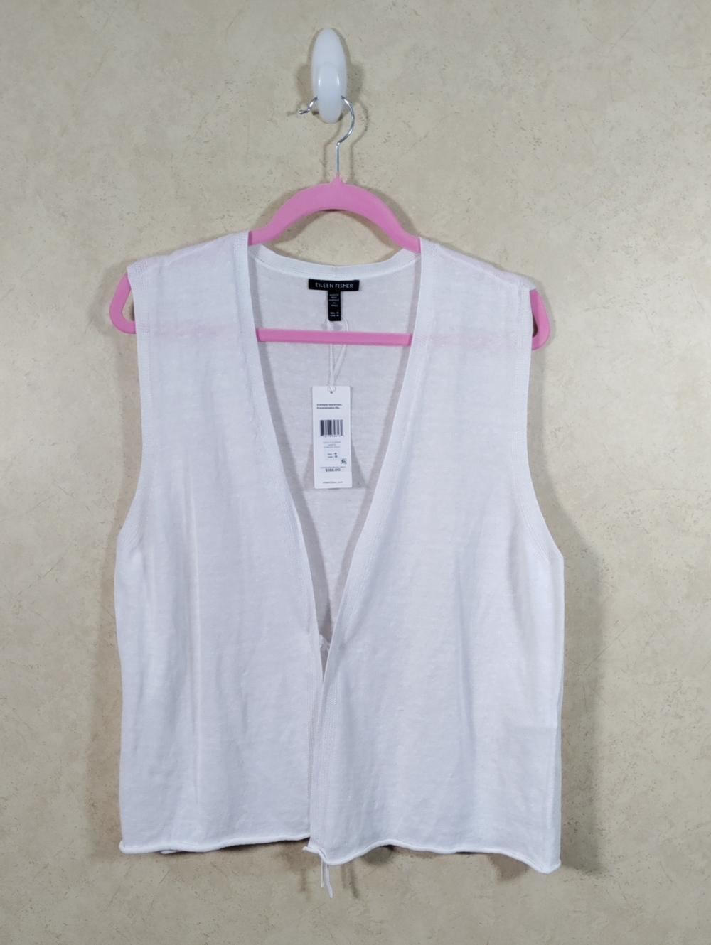 G094 Eileen Fisher white organic linen cotton v-neck vest M NWT